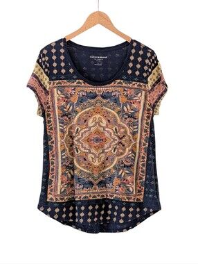 Lucky Brand Persian Carpet Tee Size Large Hippie Boho Festival Cotton